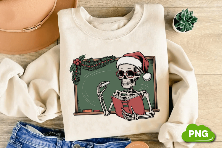 Christmas Skeleton Teacher PNG, Christmas Skeleton Clipart