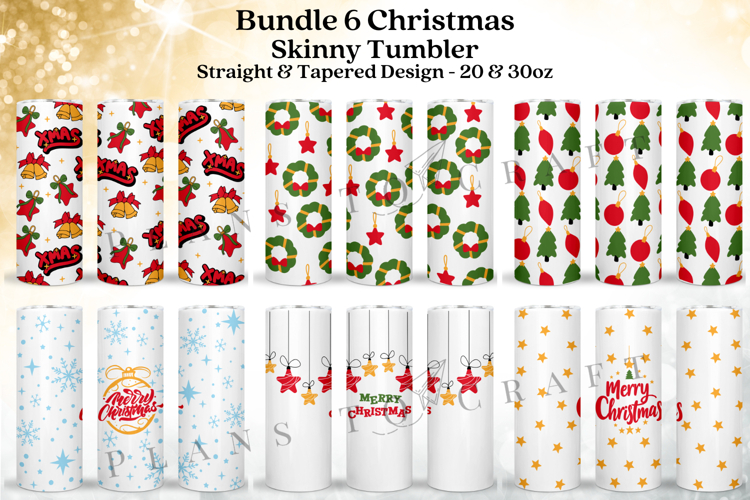 Bundle 6 Christmas Skinny Tumbler Sublimation Wrap SVG