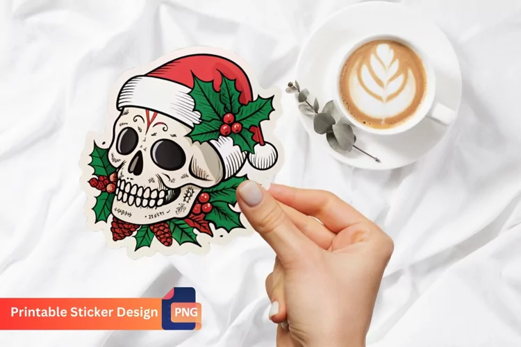 Christmas Skull Sticker, Gothic Christmas Skull Sticker
