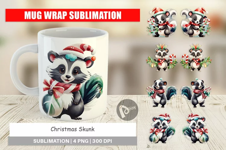 Mug Wrap Design Christmas Skunk