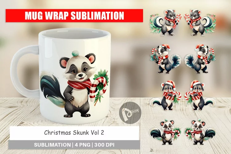 Mug Wrap Design Christmas Skunk