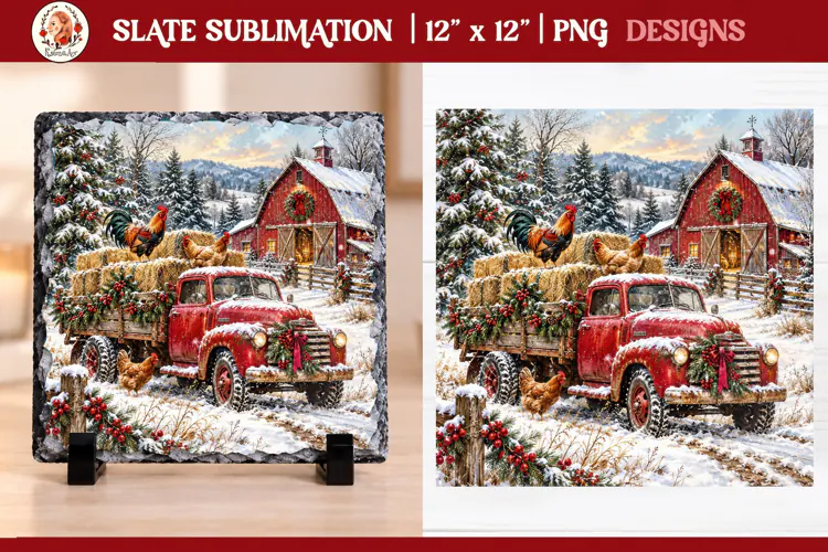 Christmas farm slate sublimation PNG