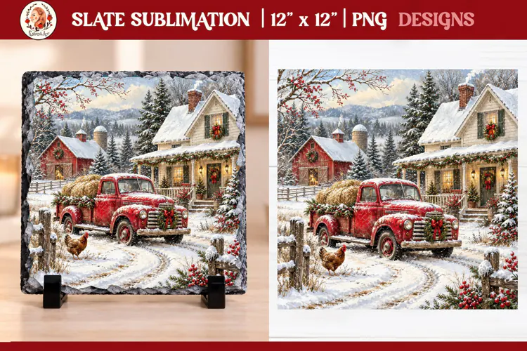 Christmas farm slate sublimation PNG