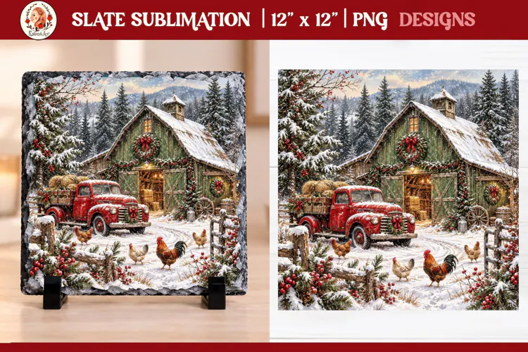 Christmas farm slate sublimation PNG