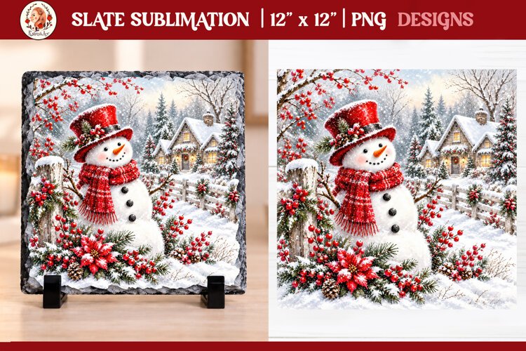 Christmas snowman slate sublimation PNG designs example image 1