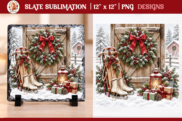 Rustic Vintage Christmas Farmhouse slate sublimation