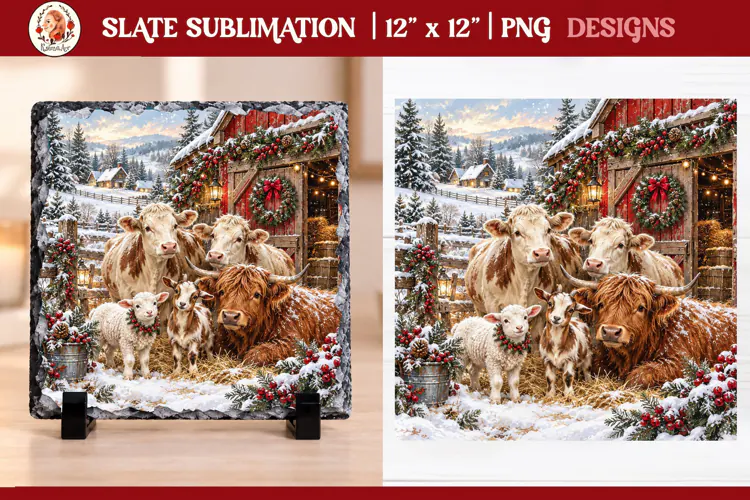 Christmas farm slate sublimation PNG
