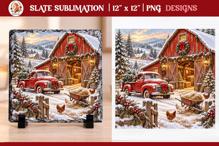 Christmas farm slate sublimation PNG example image 1