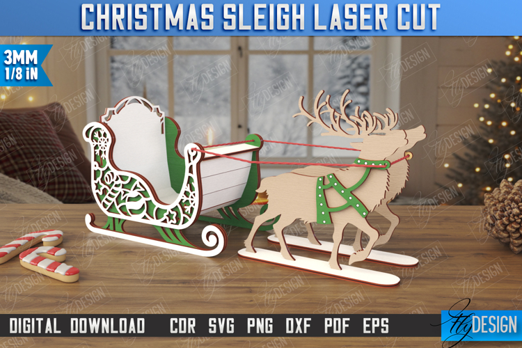 Christmas Sleigh Laser Cut | Reindeer Sled | Santas Sleigh