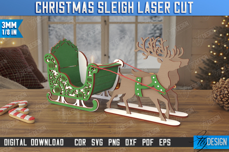 Christmas Sleigh Laser Cut | Reindeer Sled | Santas Sleigh
