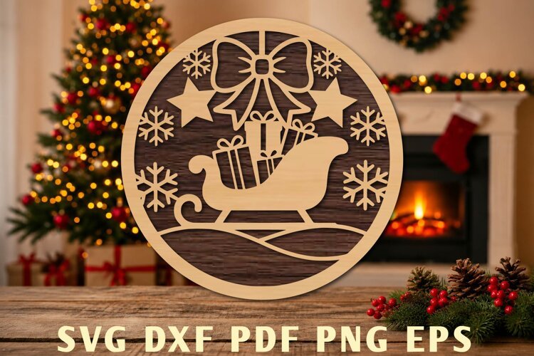 Christmas Sleigh Laser Cut SVG example image 1