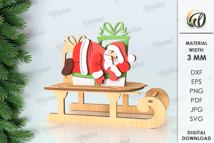 Christmas Sleigh Stand Laser Cut. Santa Sleigh SVG