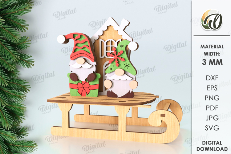 Christmas Sleigh Stand Laser Cut. Christmas Gnome SVG