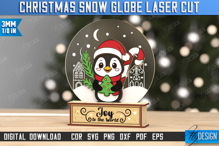 Snow Globe Laser Cut | Christmas Decorations | Penguin | CNC