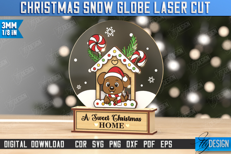 Snow Globe Laser Cut | Christmas Decorations | Puppy | CNC