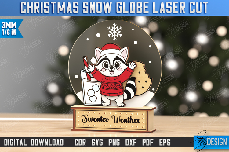 Snow Globe Laser Cut | Christmas Decorations | Raccoon | CNC