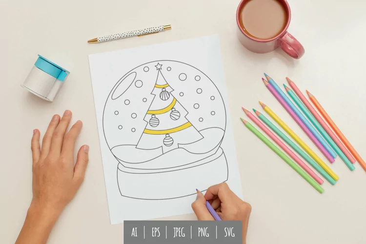 Christmas Tree Inside The Snow Globe Coloring Page