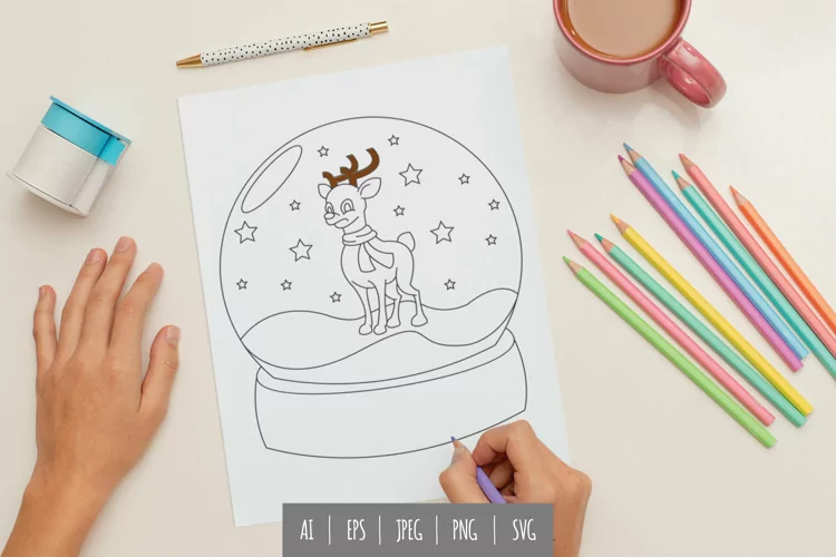 Deer Inside The Snow Globe Coloring Page