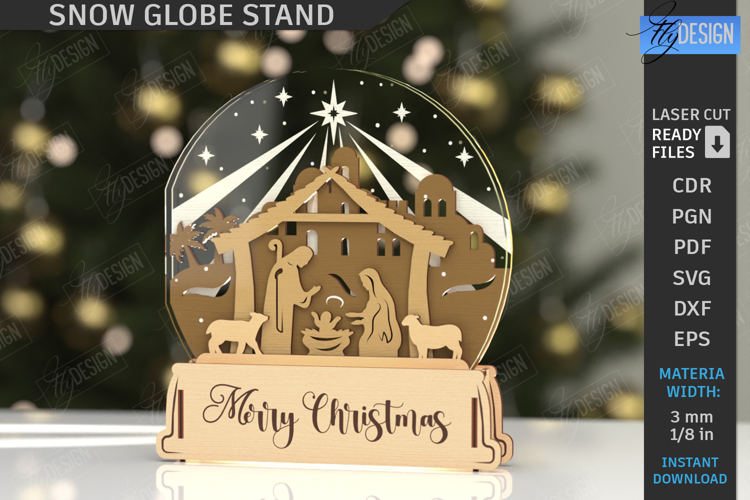 3D Christmas Snow Globe Stand Laser Cut | Nativity Scene SVG