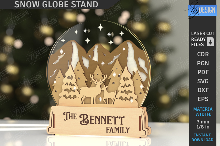 3D Christmas Snow Globe Stand Laser Cut|Mountain SVG|Forest