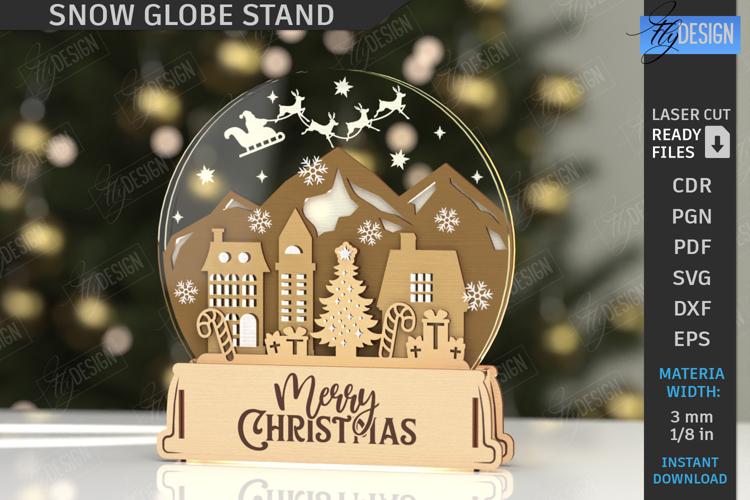 3D Christmas Snow Globe Stand Laser Cut |Christmas Scene SVG