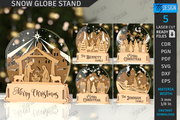 3D Snow Globes Stand Laser Cut Bundle|Christmas SVG|Holiday