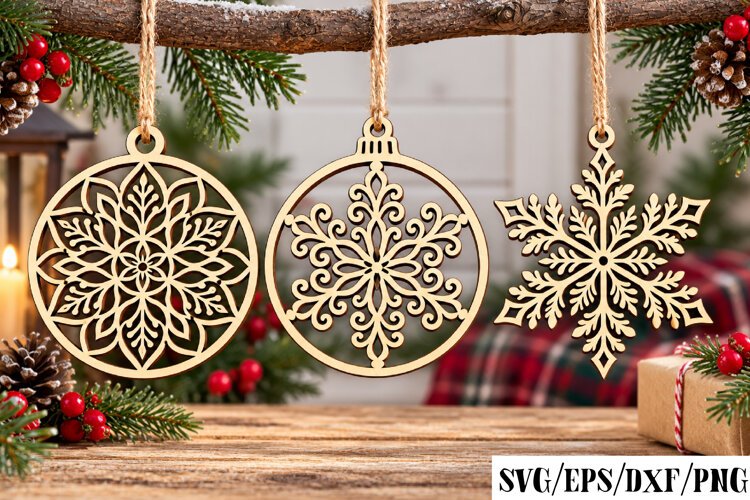 Christmas Snowflake Ornaments Laser Cut example image 1