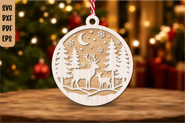 Christmas Snowflake Tree Ornament Laser Cut SVG example image 1