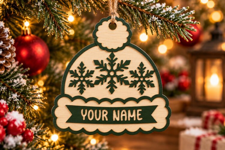 Christmas Snowflake Winter Hat SVG, Ornament Laser Cut example image 1
