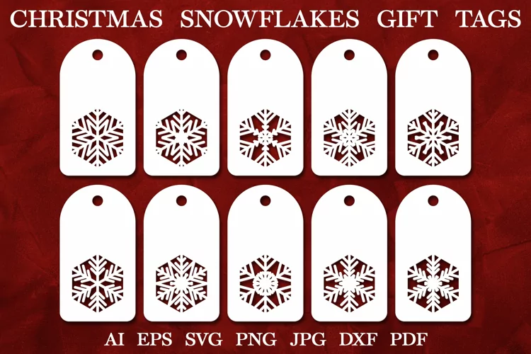 Christmas Snowflakes Gift Tags Template. Christmas Tags SVG