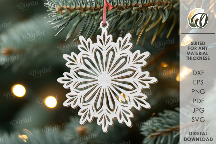Christmas Snowflake Ornament Laser Cut. Christmas Decor SVG