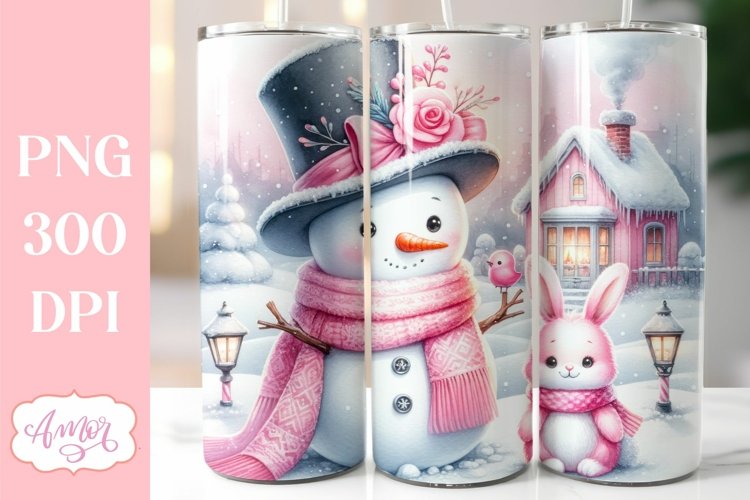 Christmas snowman and bunny tumbler PNG | Pink christmas PNG