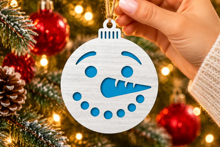 Christmas Snowman Face Ornament SVG, Laser Cut Bauble