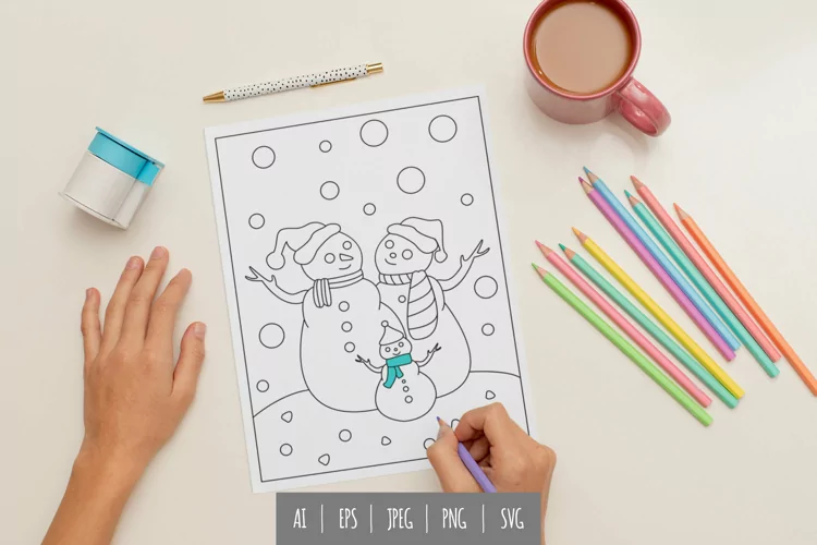 Christmas Snowman Family Coloring Page