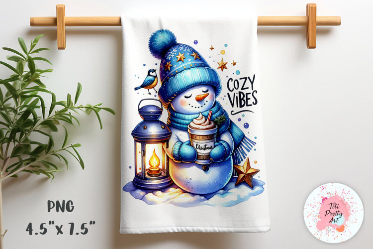 Christmas Snowman Kitchen Towel Sublimation Design PNG