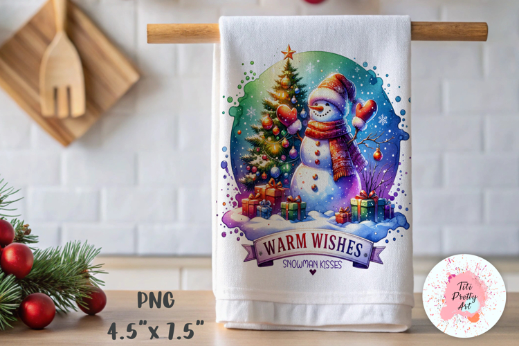Christmas Snowman Kitchen Towel Sublimation Design PNG