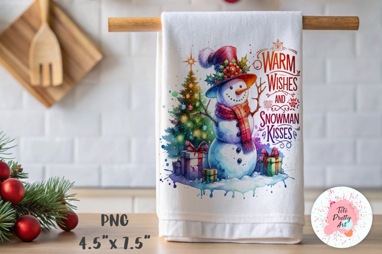 Christmas Snowman Kitchen Towel Sublimation Design PNG