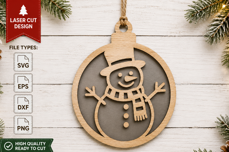 Christmas Snowman Ornament Laser Cut