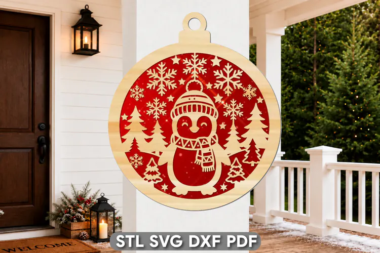 Christmas Snowman Ornament Laser Cut SVG