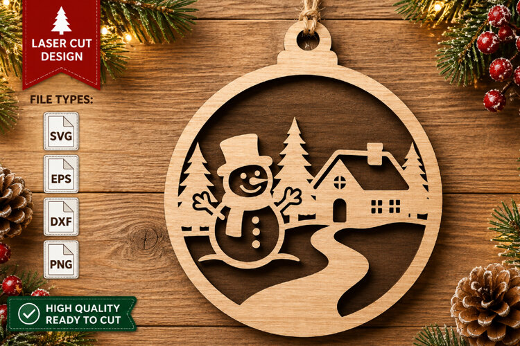 Christmas Snowman Ornament Laser Cut SVG example image 1