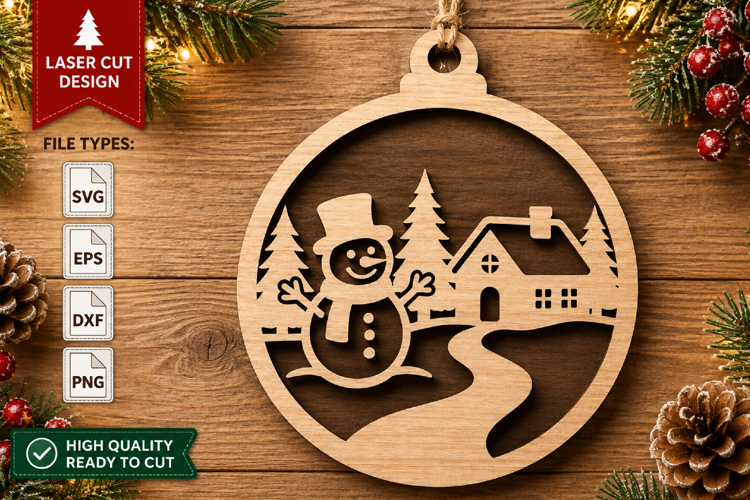 Christmas Snowman Ornament Laser Cut SVG