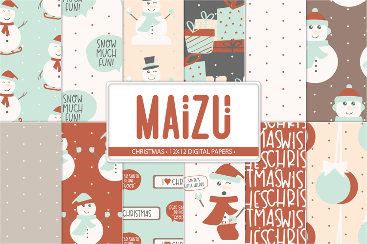 Christmas Digital Paper Pack, Snowman Scrapbooking Paper Set