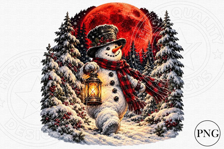 Christmas Snowman PNG | Red Moon Winter Wonderland Lantern example image 1