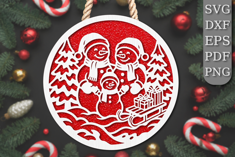 Christmas Snowman Sled Laser Cut SVG