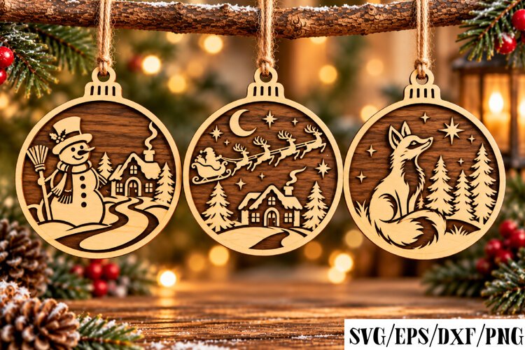 Christmas Snowman Sleigh Fox Laser Cut example image 1