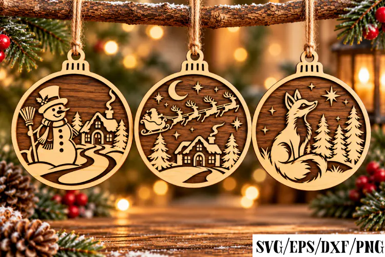 Christmas Snowman Sleigh Fox Laser Cut