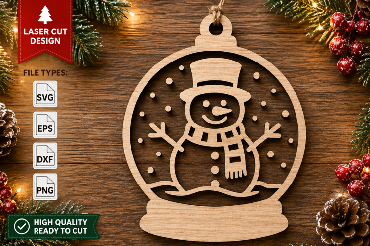 Christmas Snowman Snow Globe SVG Laser Cut