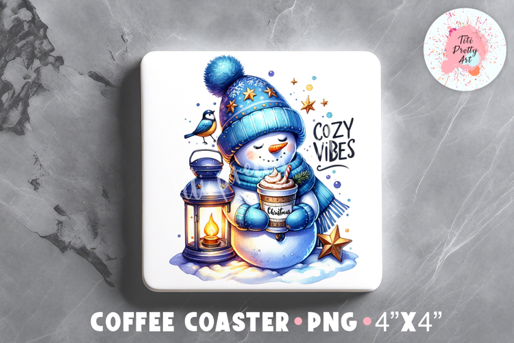 Christmas Snowman Square Coaster Sublimation Design Png