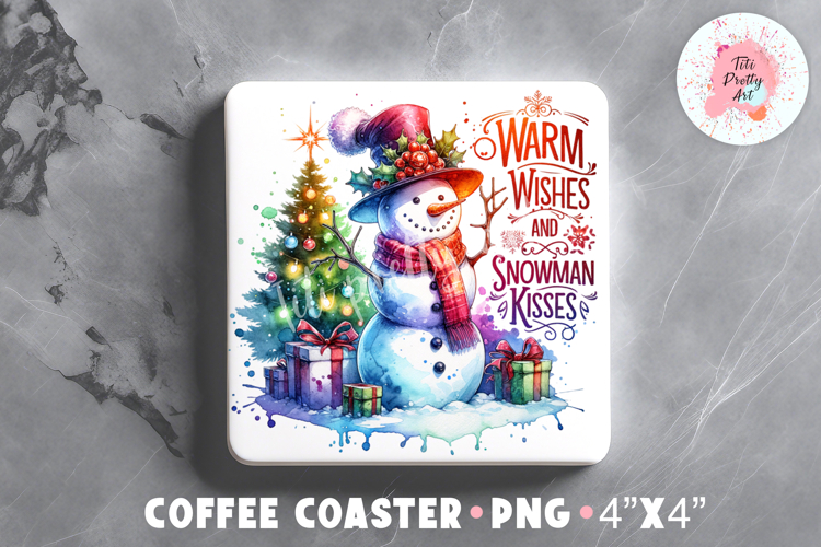 Christmas Snowman Square Coaster Sublimation Design Png
