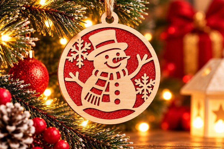 Christmas Snowman SVG File, Laser Cut Glowforge Ornament example image 1